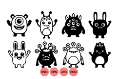 Hand Drawn Cute Monster SVG Clipart Design Product Image 1