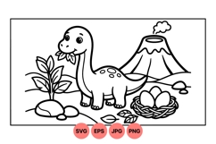 Cute Dinosaur Coloring Page Clipart Design Product Image 1