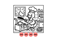 Cute Duck Chef Cooking Cartoon Line Art Illustration Product Image 1