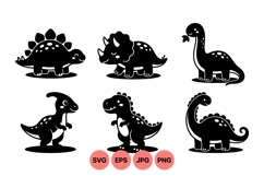 Cute Dinosaur Silhouettes Vector Clipart Product Image 1