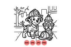 Cute Firefighter Puppy Cartoon Outline Clipart Product Image 1