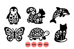 Floral Animal Silhouettes Vector Clipart Design Product Image 1