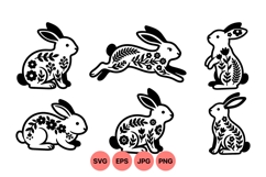 Floral Rabbit SVG Clipart For Spring And Easter Crafts Product Image 1