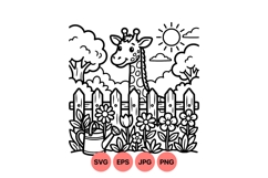 Cute Giraffe Garden Svg Outline For Kids Crafts Product Image 1