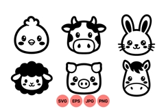 Cute Farm Animal Face Illustrations Product Image 1