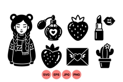 Hand Drawn Valentine Icons And Cute Girl Illustration Product Image 1