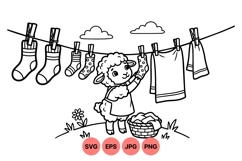 Hand Drawn Lamb Hanging Laundry Clipart Illustration Product Image 1