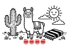 Cute Llama And Cactus Desert SVG Illustration Product Image 1