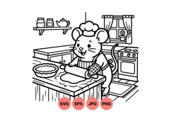 Cartoon Mouse Chef Baking Pie Kitchen Illustration Product Image 1