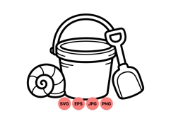 Simple Beach Bucket And Shell Outline Svg Clipart Product Image 1