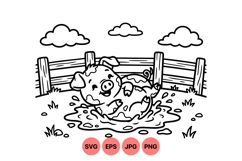 Cute Pig Playing In Mud Farm Animal Svg Illustration Product Image 1