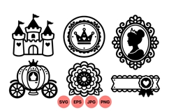 Black Princess Silhouette Clipart for Invitations Product Image 1