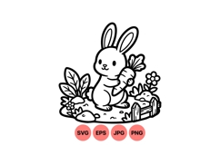 Cute Bunny Holding Carrot Line Art Illustration Product Image 1