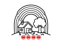 Hand Drawn Cottage Rainbow SVG Illustration Product Image 1