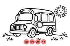 Cute School Bus Lineart Svg For Kids Coloring Product Image 1