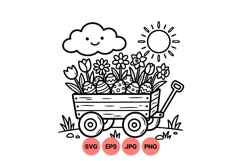 Hand Drawn Easter Wagon With Flowers And Eggs Illustration Product Image 1