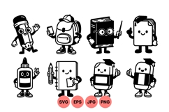 Adorable School Supplies Cartoon Clipart SVG Designs Product Image 1
