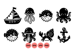 Cute Nautical Sea Animals SVG For Crafts Product Image 1