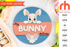 every bunny welcome svg, peeking bunny svg, easter bunny svg, rabbit ears svg, welcome sign svg, easter door sign svg, round hanging sign svg, laser cut file, layered sign svg, easter hanger svg, farmhouse easter svg, outdoor sign svg, glowforge cut file