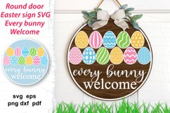 Round SVG ornament with quote Every bunny welcome and Easter decorated eggs for door or porch sign, door hanger, home decoration, spring holidays, Easter. Layered cute design.