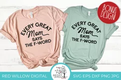 Funny mom life design displayed on a plain wood background. Includes two styles, solid and distressed, displayed on a two t-shirts