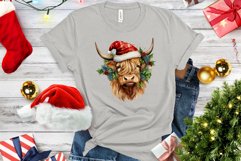 Christmas Highland Cow Sublimation PNG, Watercolor Cow PNG Product Image 3
