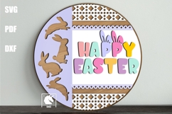 Happy Easter Door Hanger SVG | Easter Bunny Round Sign SVG Product Image 1