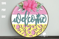 Floral Welcome Sign SVG| Flower Round Door Hanger SVG Product Image 1