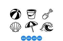 Hand Drawn Summer Beach Icons Vector Product Image 1