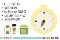 Explorer boy printable clipart set for camping themed children craft projects