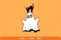 Ghosts with cat, bat, spider, crow and owl. Halloween set. Product Image 3