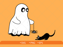 Ghosts with cat, bat, spider, crow and owl. Halloween set. Product Image 5
