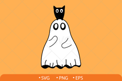 Ghosts with cat, bat, spider, crow and owl. Halloween set. Product Image 9