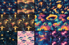 Alien Invasion Paper Pack, Digital Paper Pack, UFO Product Image 2