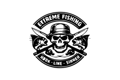 Extreme Fishing Emblem Vintage Skull Design Product Image 1
