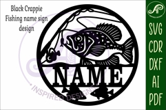 Black crappie fishing name sign svg laser cut template Product Image 6