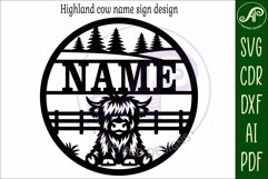 Highland cow name sign design for laser cutting Product Image 6