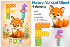 Nursery Alphabet Clipart, Flashcard Letter F, Monogram PNG Product Image 1