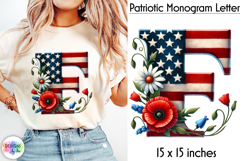 Patriotic Floral Alphabet Clipart, Patriotic Monogram PNG Product Image 1