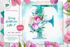 Spring Watercolor Letter. Monogram F. Sublimation Design. Product Image 1
