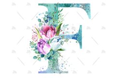 Spring Watercolor Letter. Monogram F. Sublimation Design. Product Image 3