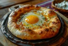 Freshly baked traditional turkish pide with egg, cheese, and Product Image 1