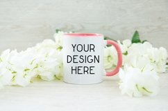Mug Mockup 11 Oz Blank White Coffee Cup Pink Handle Product Image 1