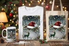 Christmas Santa Hat Deer Frame PNG Sublimation Design Product Image 1