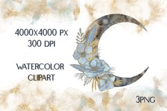 Watercolor Boho Clipart Moon &amp; Flowers Frames Product Image 2