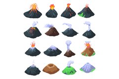Volcano icons set, isometric style Product Image 1
