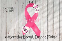 Watercolor Breast Cancer Ribbon PNG Design Product Image 1