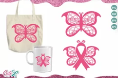 Butterfly and ribbon cancer SVG cut file for crafters Product Image 1