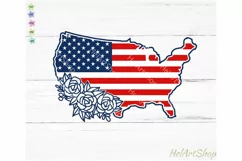 Floral USA Map Svg, American Flag SVG, 4th of July Svg Product Image 1