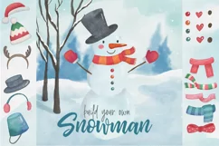 Build Your Own Snowman Watercolor Clipart png Product Image 1